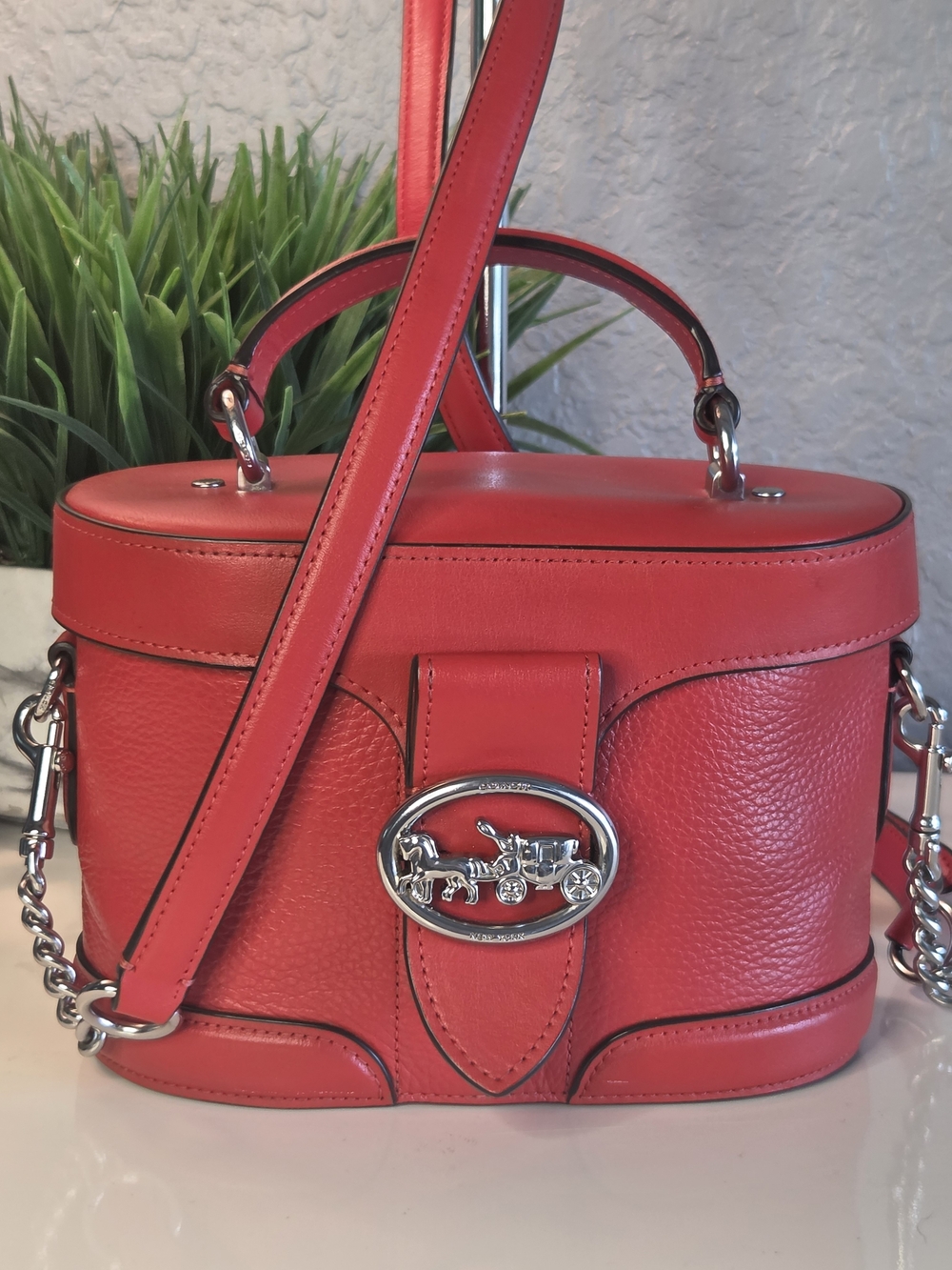 Coach Georgie Gem Crossbody Trunk Bag Bright Poppy Red Silver 5503